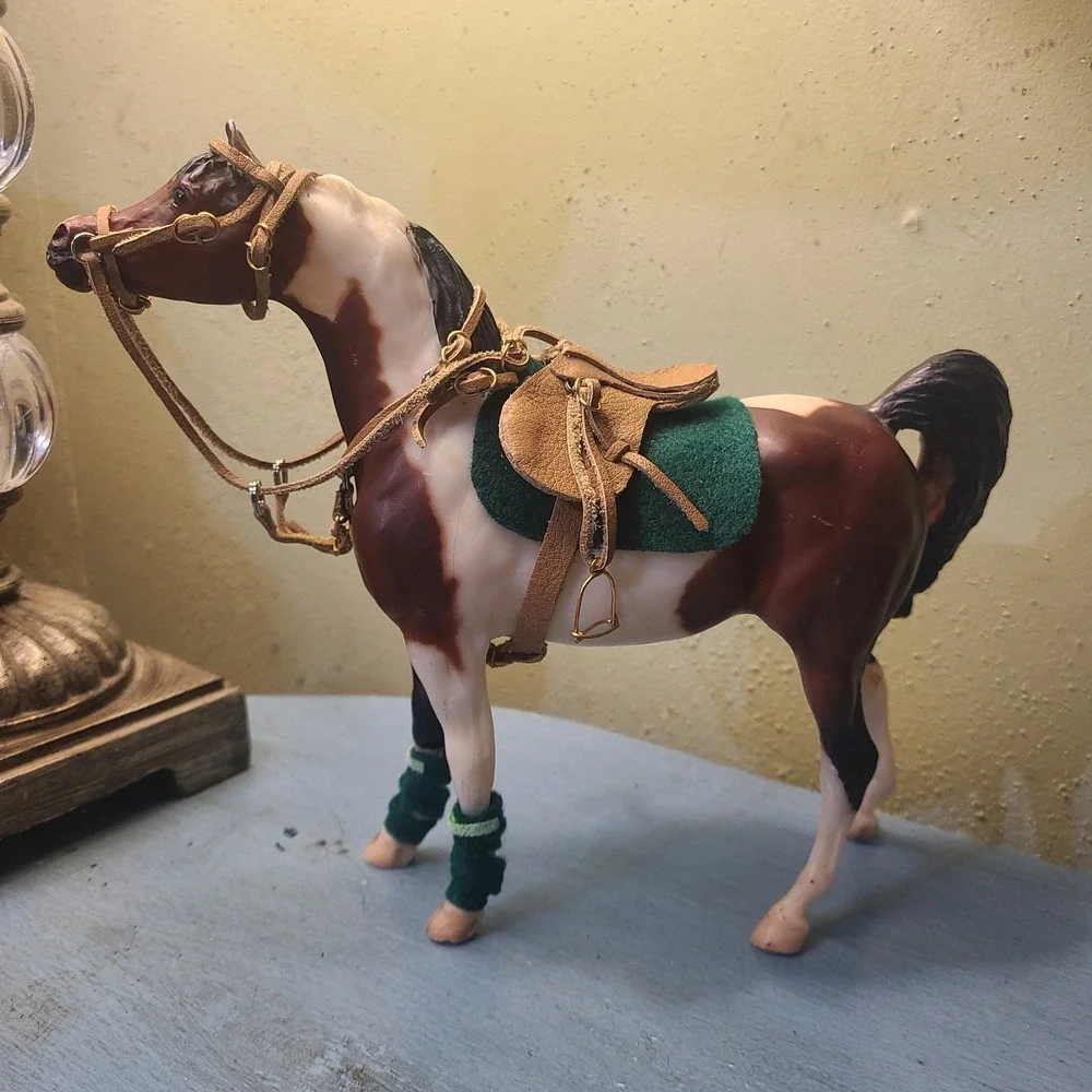 Handmade English Tack Set Breyer Classic Size Tan Green Leather Felt Accessories